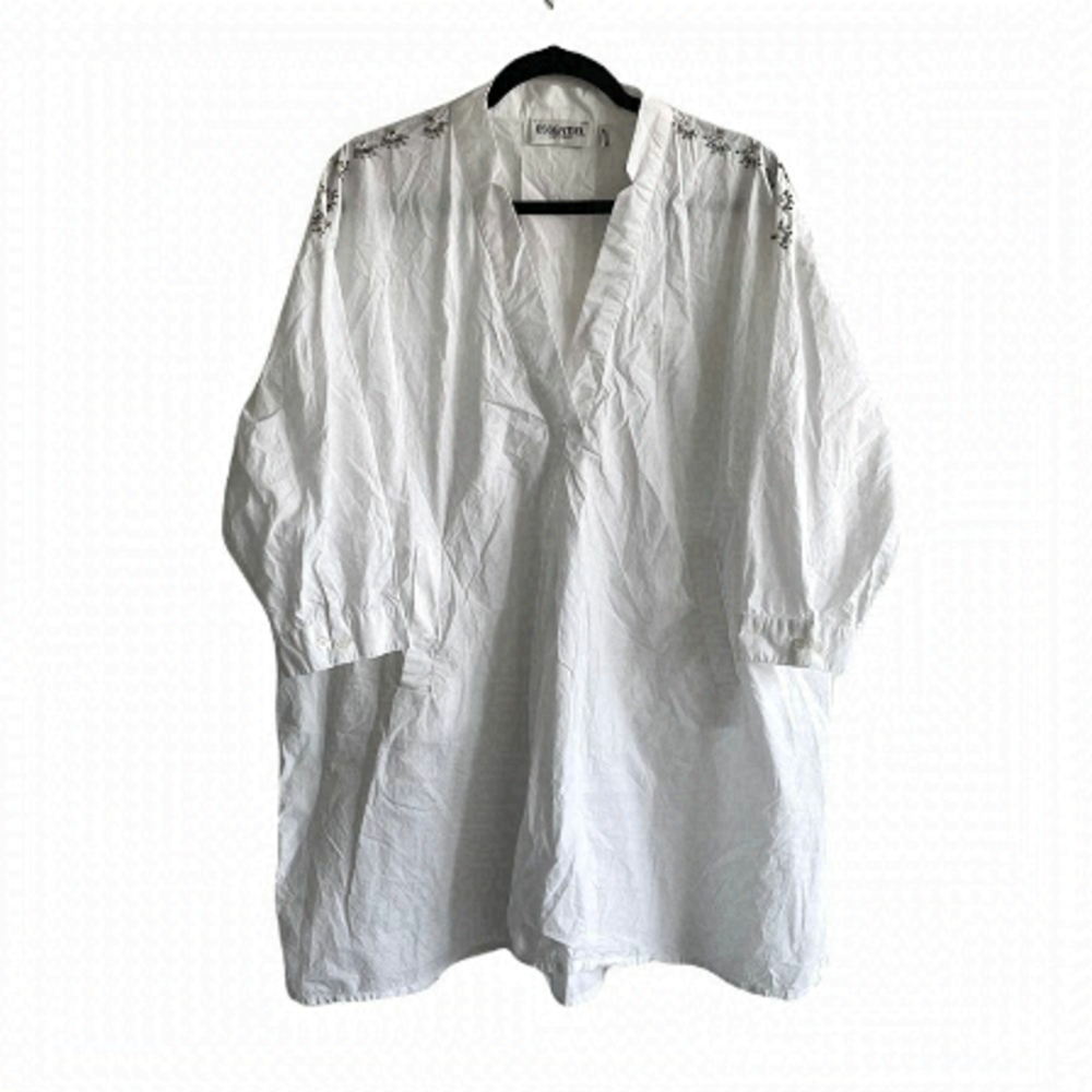 ESSENTIEL ANTWERP Cotton Popover Tunic Blouse Shirt Swim Coverup Beads White L